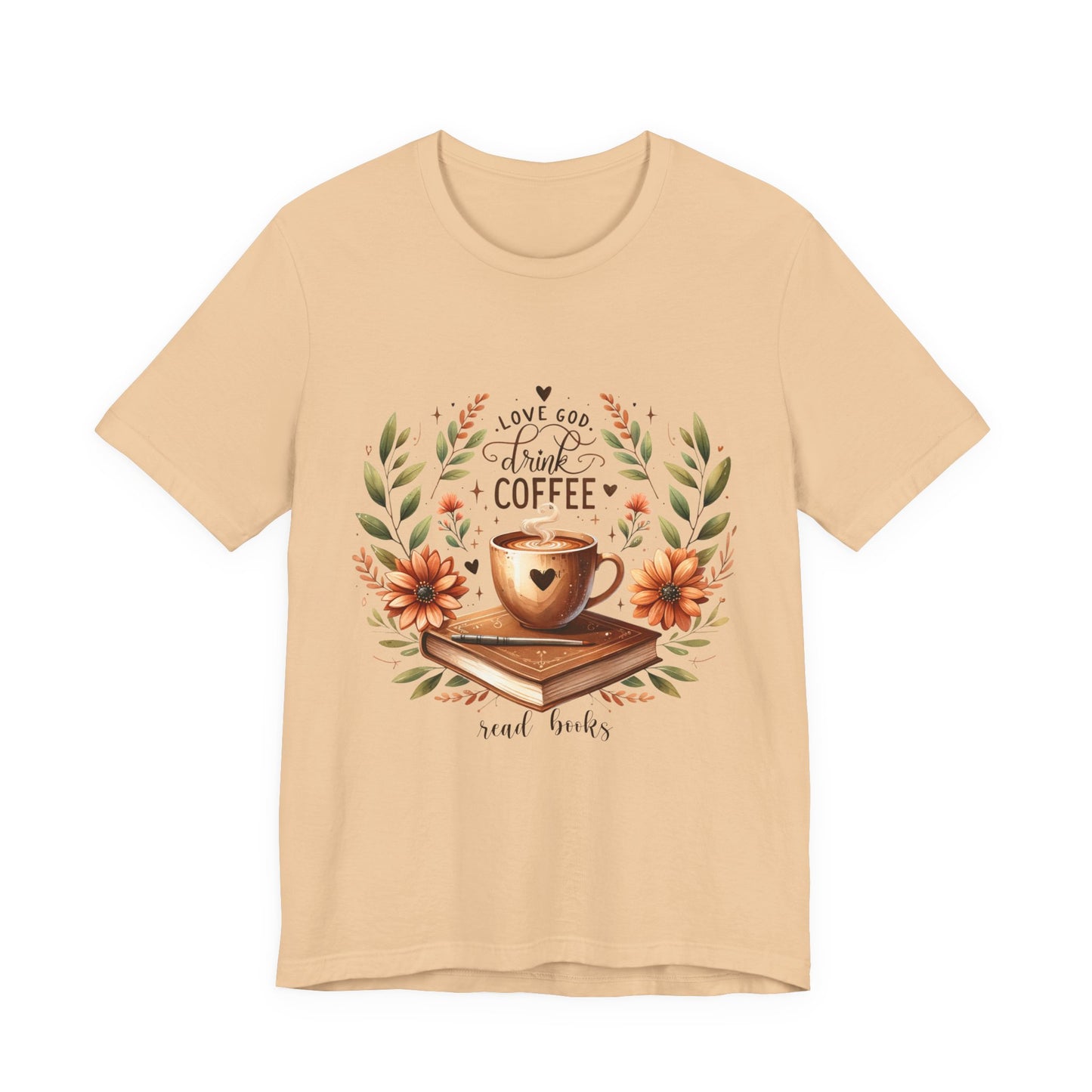 Love God, Drink Coffee, Read Books Tee | Fall Watercolor Books & Coffee Graphic Shirt