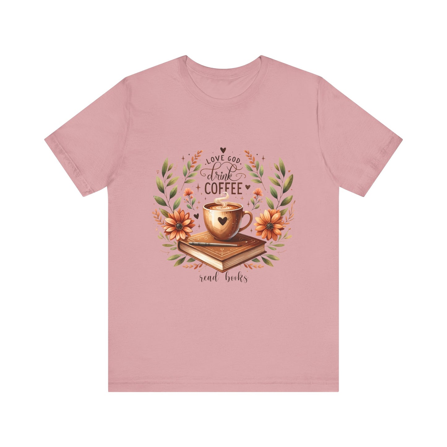 Love God, Drink Coffee, Read Books Tee | Fall Watercolor Books & Coffee Graphic Shirt