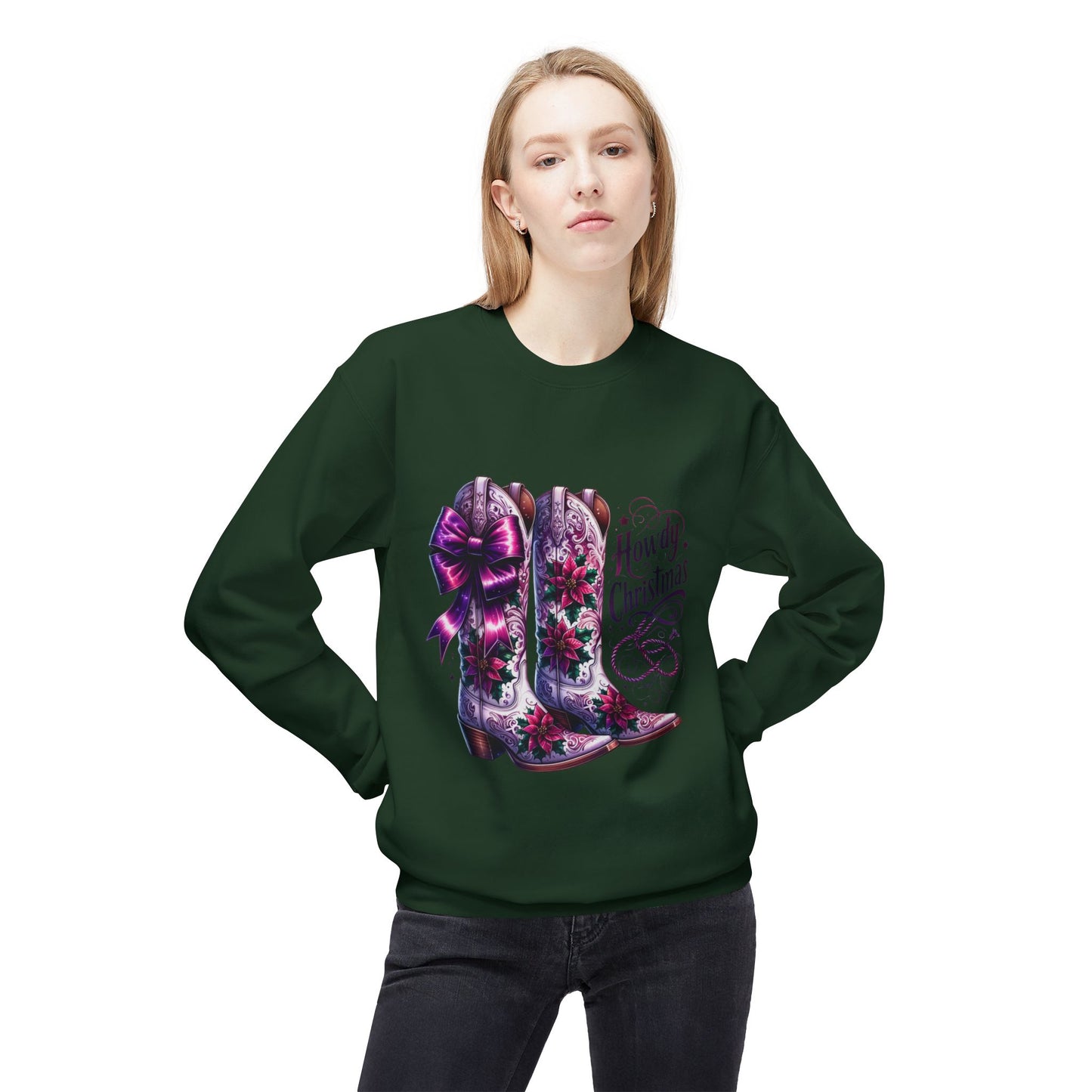 Howdy Christmas Boots Sweatshirt, Cozy Holiday Apparel, Rustic Christmas Gifts, Festive Crewneck