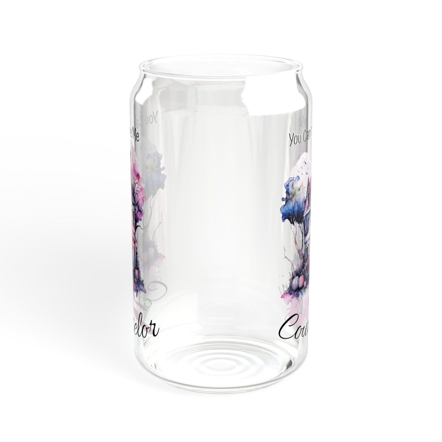 You Can't Scare Me I'm a Counselor Sipper Glass Can Featuring a Cute Watercolor Haunted House with Halloween Elements, 16oz