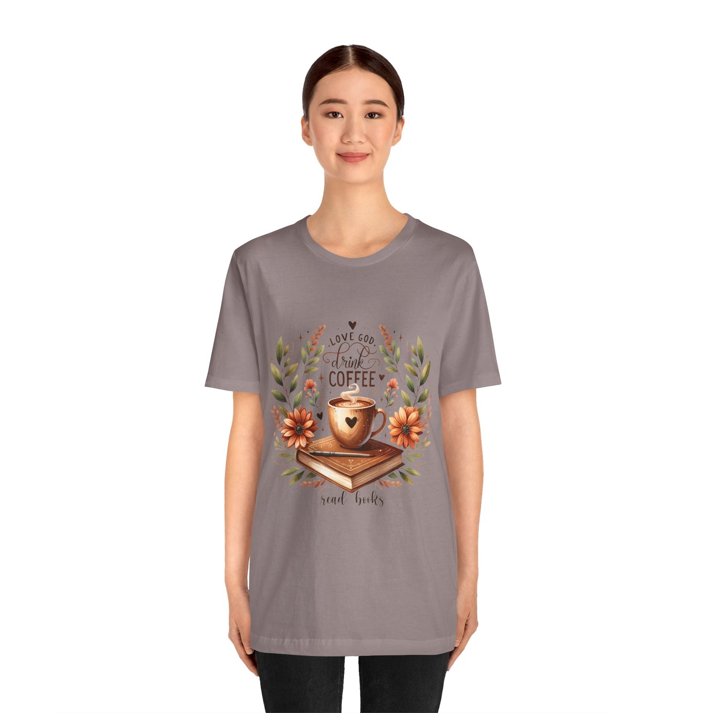 Love God, Drink Coffee, Read Books Tee | Fall Watercolor Books & Coffee Graphic Shirt