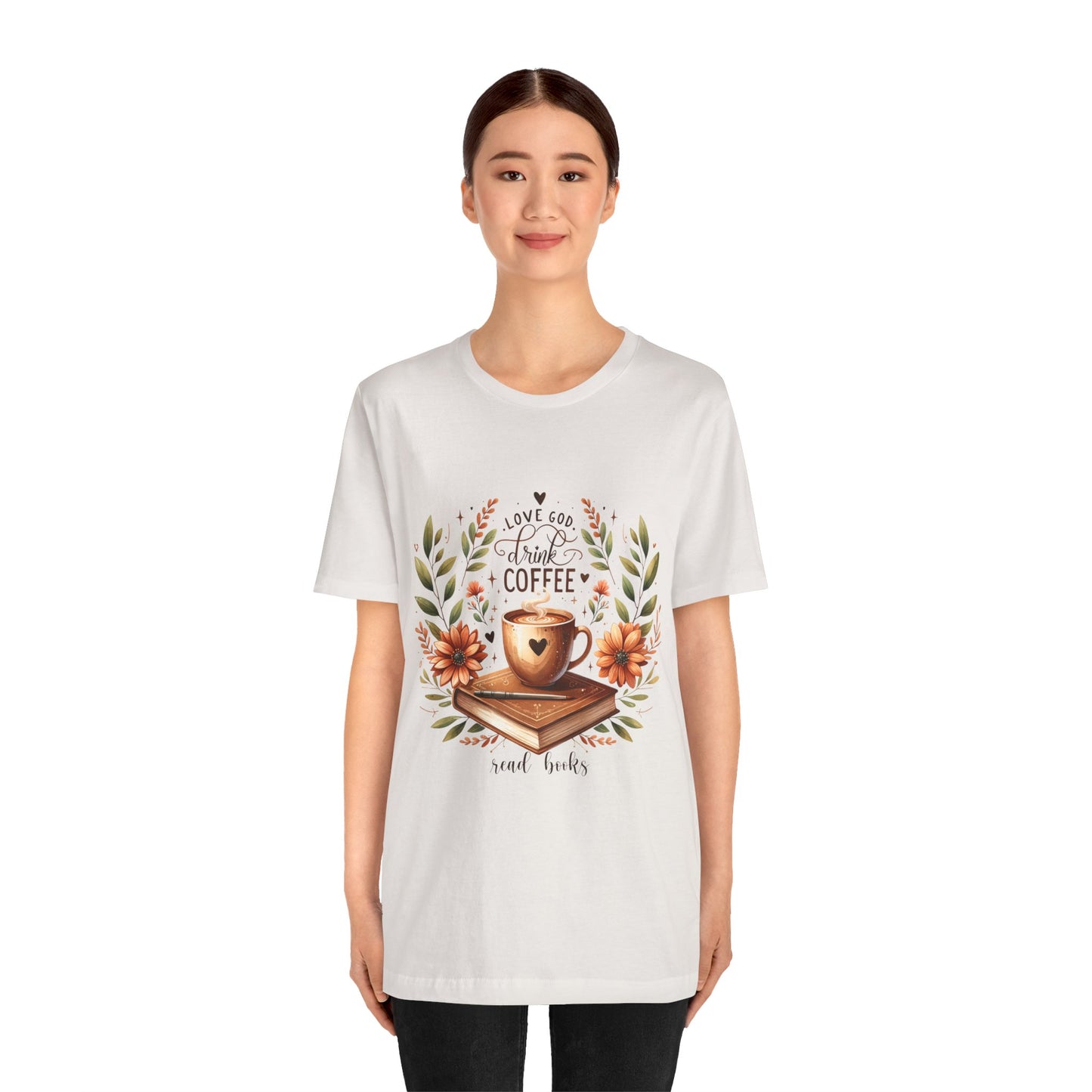 Love God, Drink Coffee, Read Books Tee | Fall Watercolor Books & Coffee Graphic Shirt