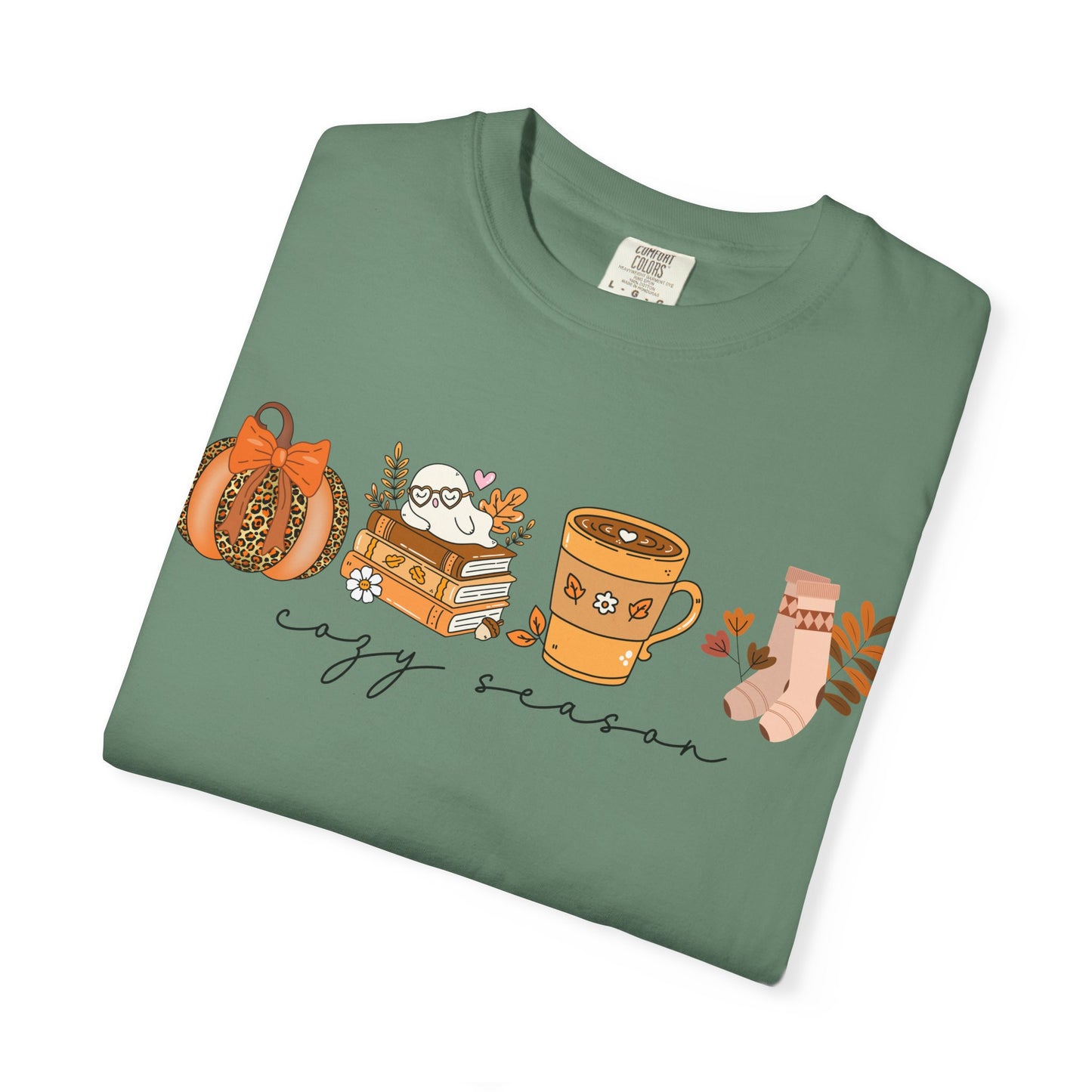 'Cozy Season' Bella + Canvas T-Shirt | Cozy Socks, Sleeping Ghost, Coquette Bow & Leopard Pumpkin Fall Graphic, Autumn Tee, Pumpkin Season Shirt, Cute Sweatshirt, Harvest Style Top, Perfect for Thanksgiving
