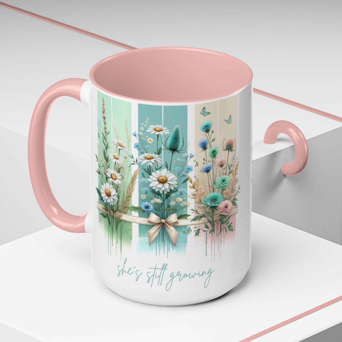 She’s Still Growing Mug | Floral Watercolor Inspirational Coffee Cup