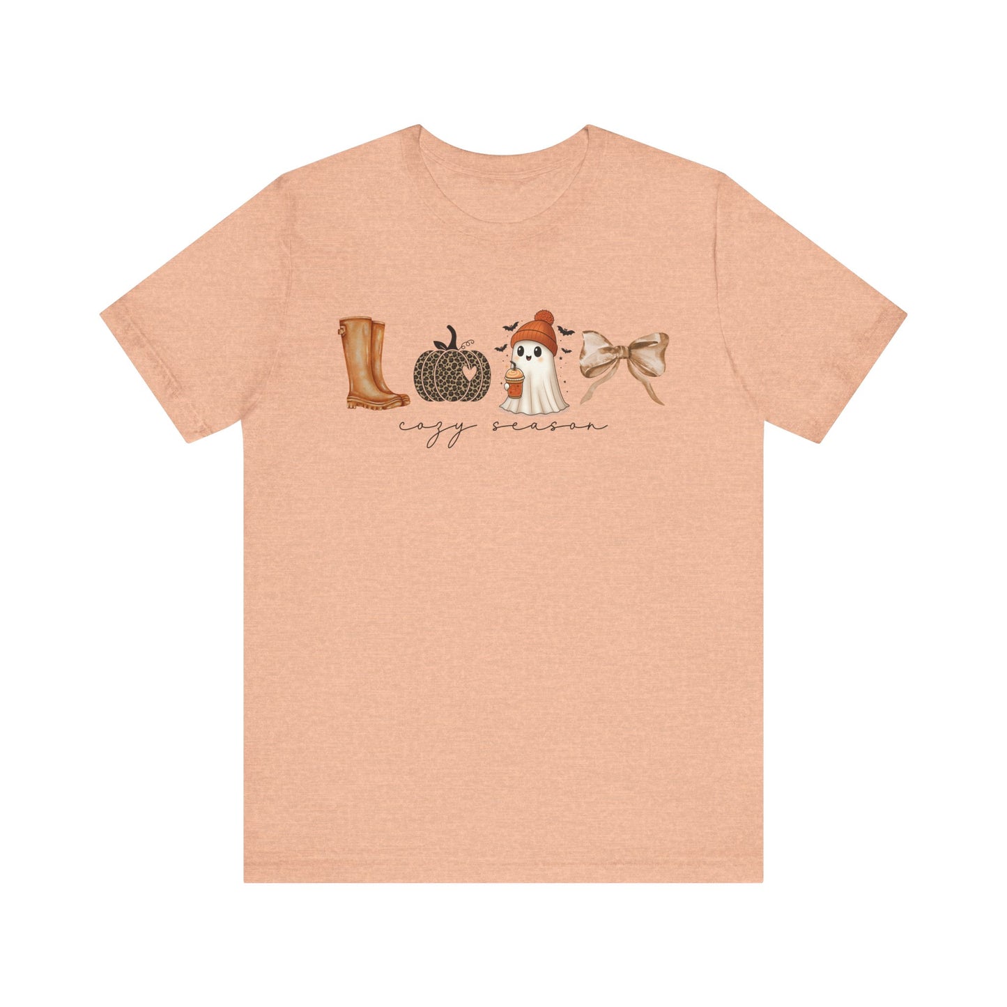 'Cozy Season' Autumn Vibes Tee, Fall Shirt, Cozy Season Top, Pumpkin, Ghost, Boots, Bow, Halloween Casual Wear