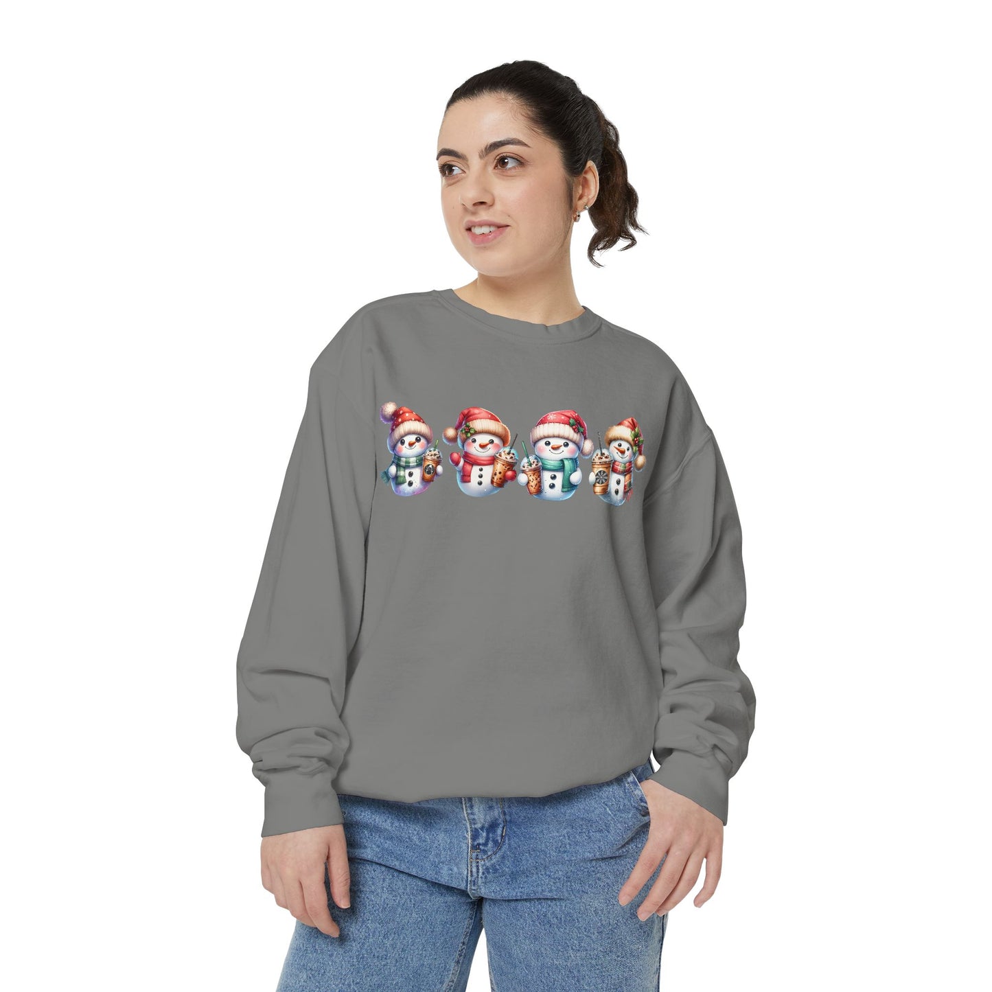 Snowmen Holding Iced Coffee Sweatshirt | Cute Winter Graphic Pullover, Cozy Holiday Gift, Christmas Apparel, Festive Sweatshirt, Snowman Design, Unisex Sweatshirt