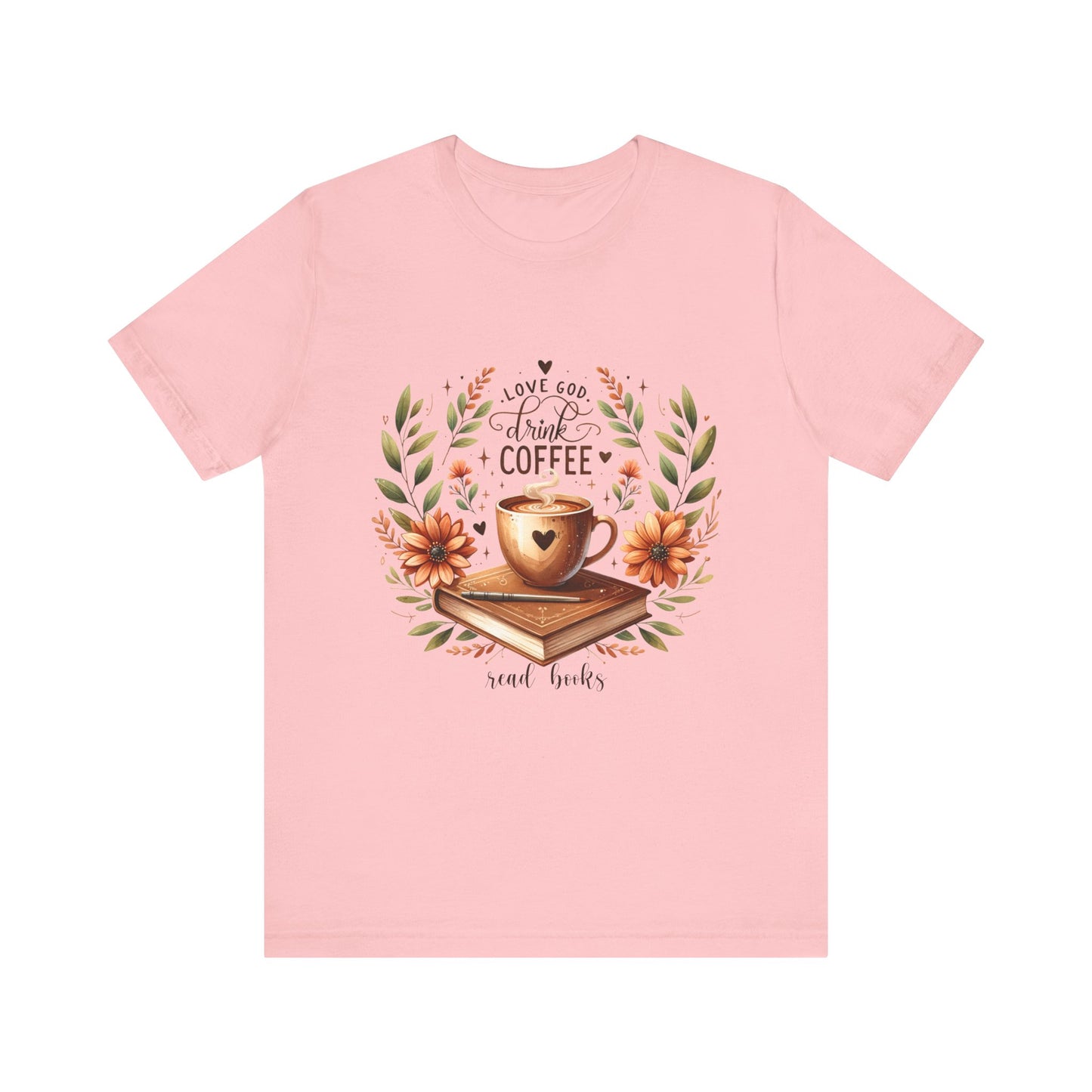 Love God, Drink Coffee, Read Books Tee | Fall Watercolor Books & Coffee Graphic Shirt