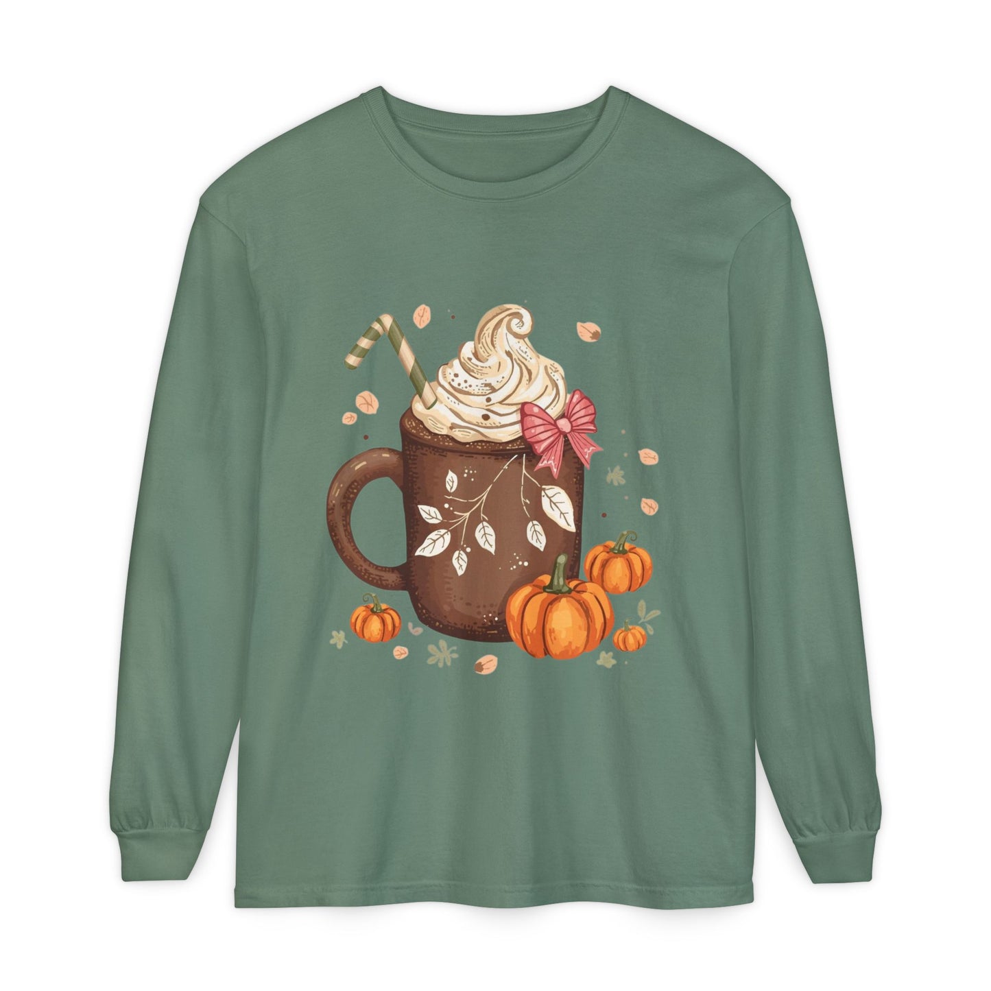 Cute Fall Pumpkin Spice Long Sleeve T-Shirt, Pumpkin Coffee Tee, Autumn Fashion, Cozy Gift for her, Thanksgiving Shirt