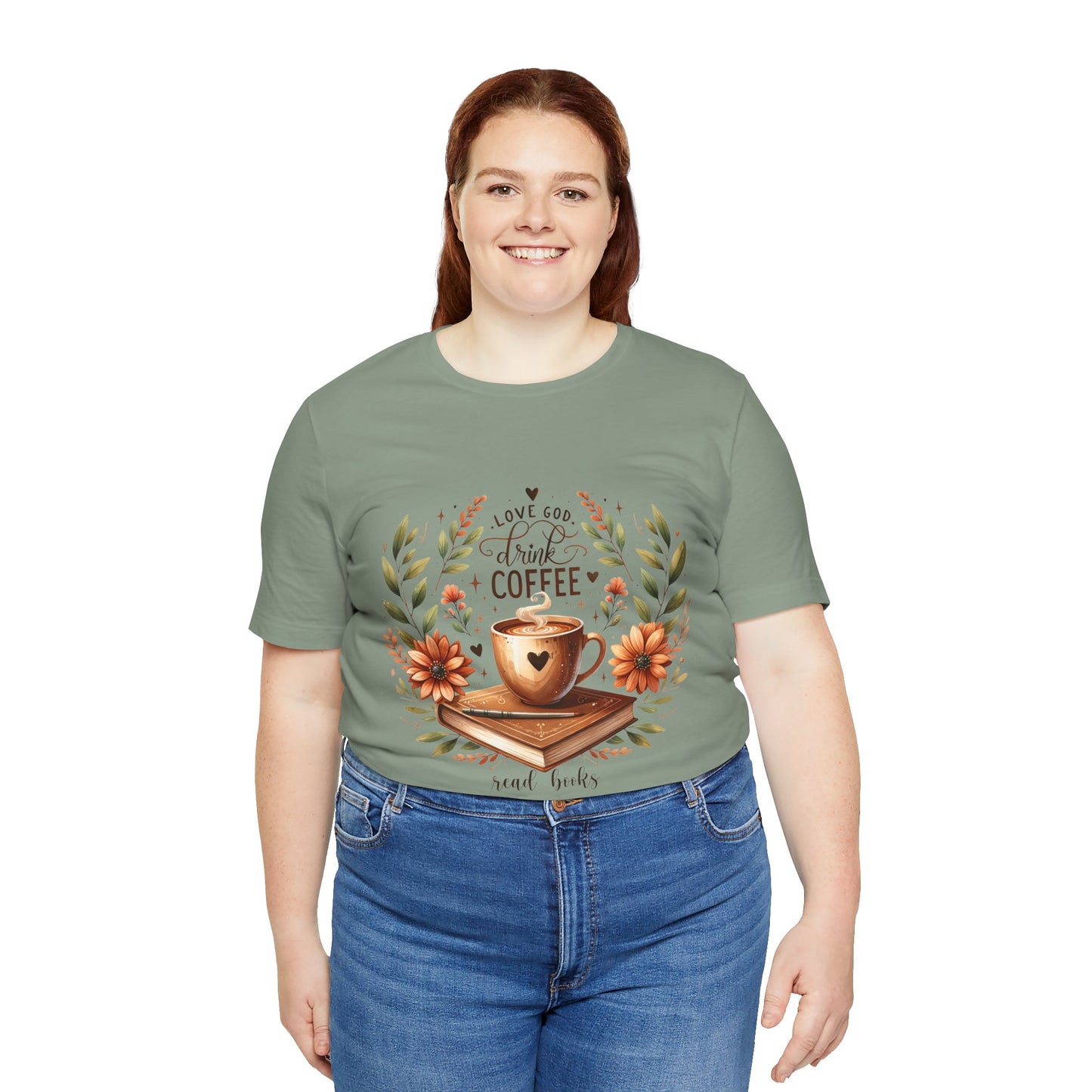 Love God, Drink Coffee, Read Books Tee | Fall Watercolor Books & Coffee Graphic Shirt