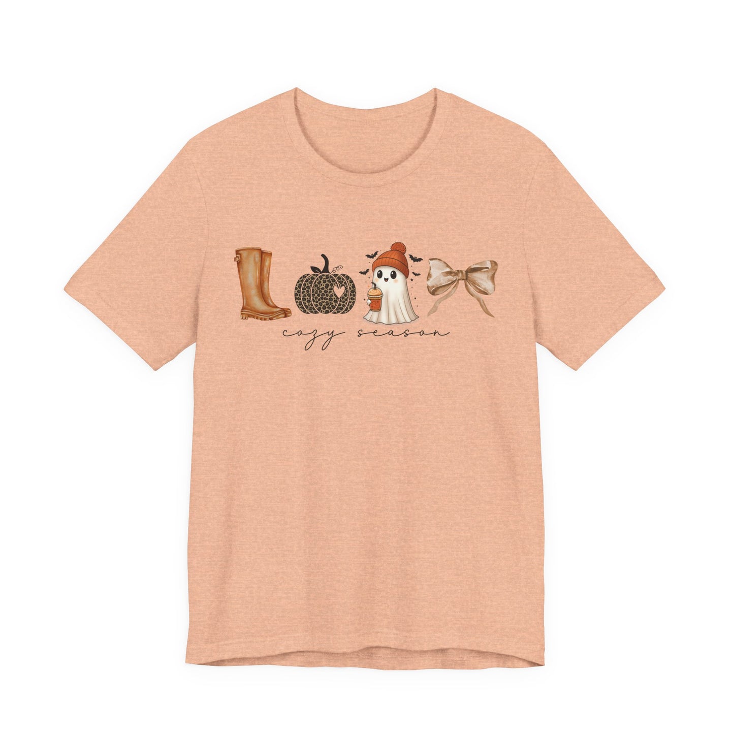 'Cozy Season' Autumn Vibes Tee, Fall Shirt, Cozy Season Top, Pumpkin, Ghost, Boots, Bow, Halloween Casual Wear