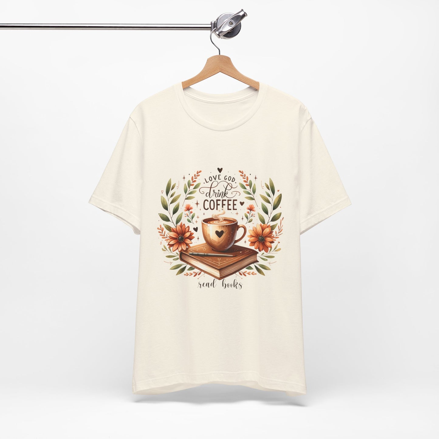 Love God, Drink Coffee, Read Books Tee | Fall Watercolor Books & Coffee Graphic Shirt