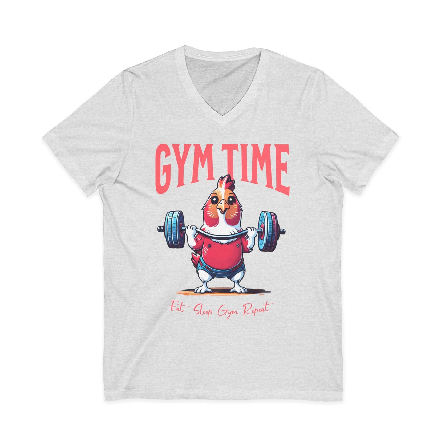 Funny Hen Gym Time V-Neck Tee, Farm Fitness Humor Graphic Shirt, Gift for Gym Lovers, Workout Humor Shirt, Chicken/Hen Lovers