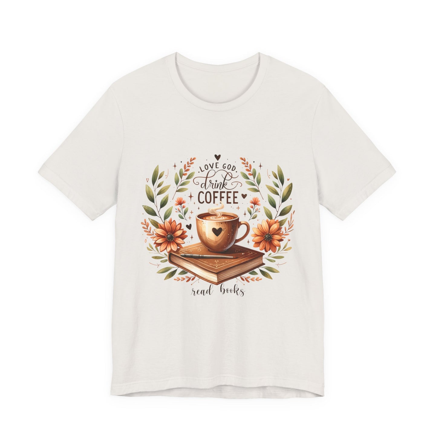 Love God, Drink Coffee, Read Books Tee | Fall Watercolor Books & Coffee Graphic Shirt