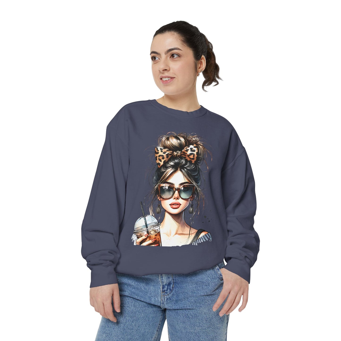 Fashionista Trendy Girl Coffee Sweatshirt for Women, Cozy Casual Wear, Gift for Fashion Lovers, Ideal for Everyday Style
