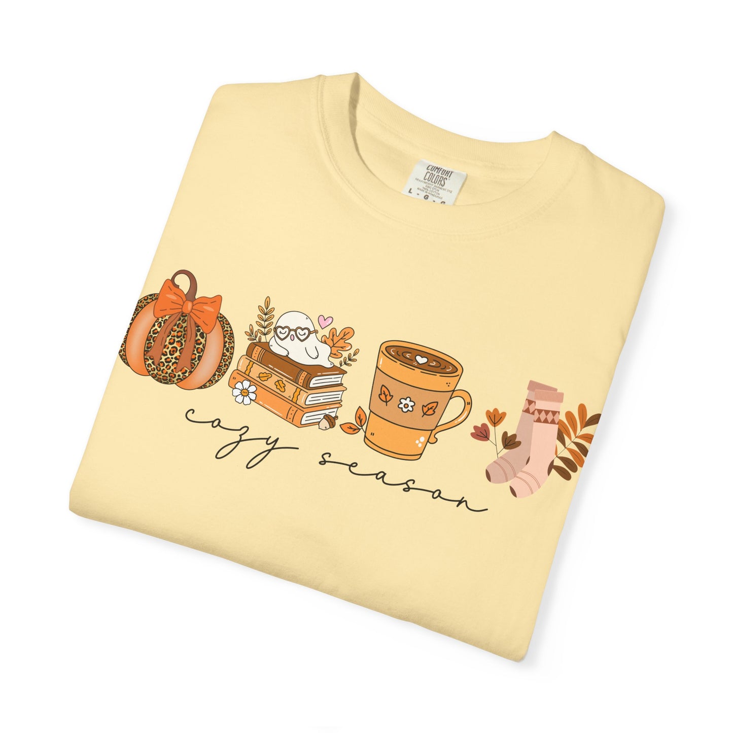 'Cozy Season' Bella + Canvas T-Shirt | Cozy Socks, Sleeping Ghost, Coquette Bow & Leopard Pumpkin Fall Graphic, Autumn Tee, Pumpkin Season Shirt, Cute Sweatshirt, Harvest Style Top, Perfect for Thanksgiving
