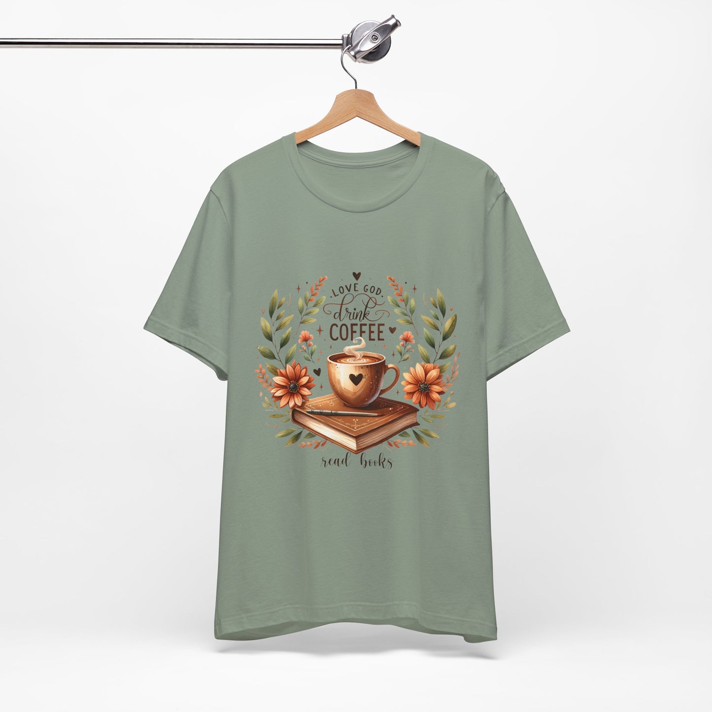 Love God, Drink Coffee, Read Books Tee | Fall Watercolor Books & Coffee Graphic Shirt