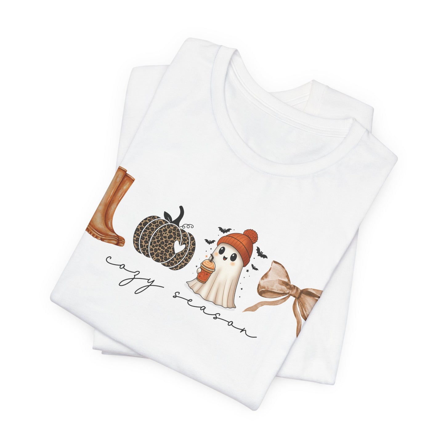 'Cozy Season' Autumn Vibes Tee, Fall Shirt, Cozy Season Top, Pumpkin, Ghost, Boots, Bow, Halloween Casual Wear