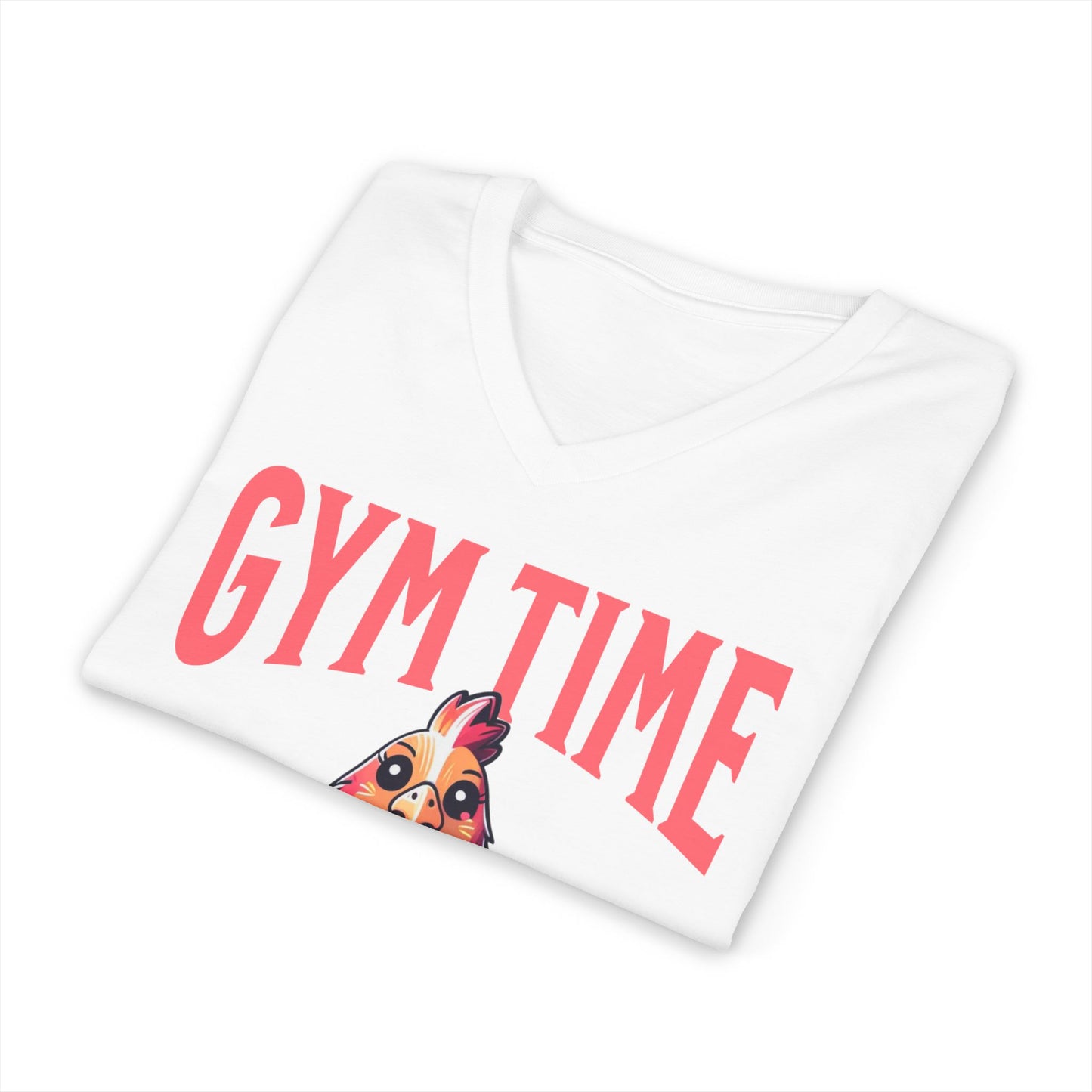 Funny Hen Gym Time V-Neck Tee, Farm Fitness Humor Graphic Shirt, Gift for Gym Lovers, Workout Humor Shirt, Chicken/Hen Lovers