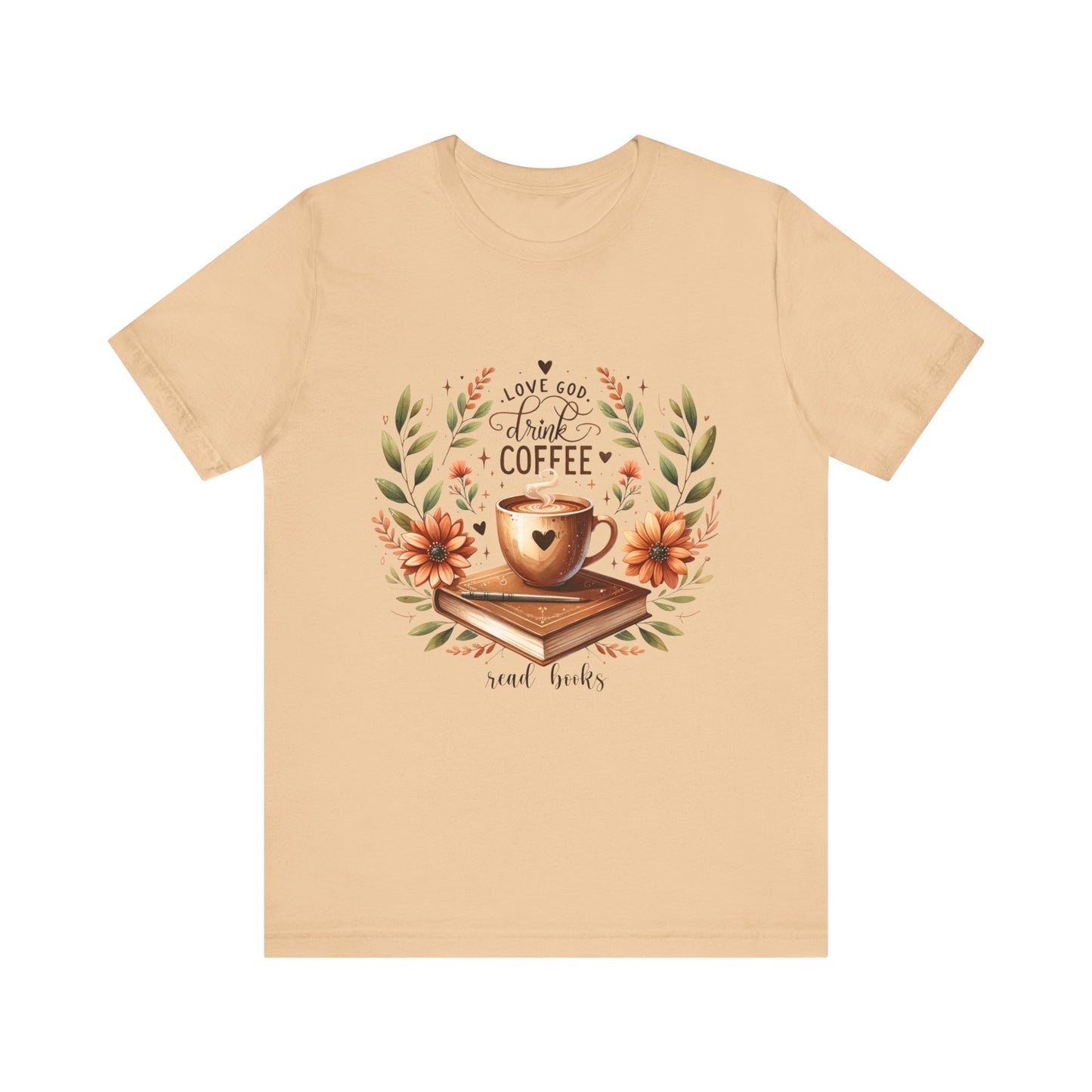 Love God, Drink Coffee, Read Books Tee | Fall Watercolor Books & Coffee Graphic Shirt