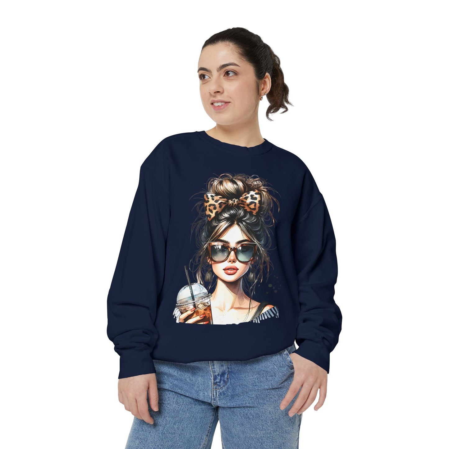 Fashionista Trendy Girl Coffee Sweatshirt for Women, Cozy Casual Wear, Gift for Fashion Lovers, Ideal for Everyday Style