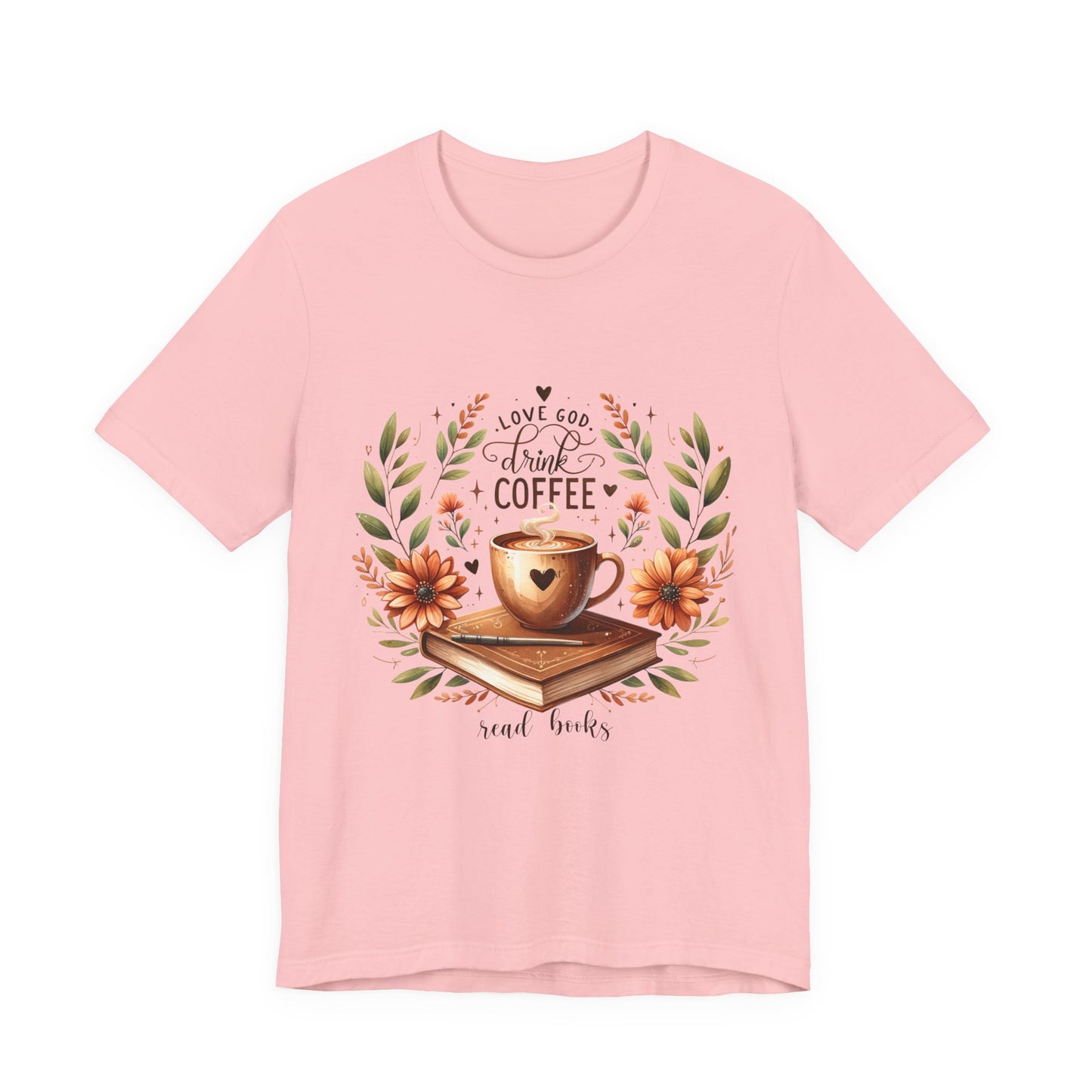 Love God, Drink Coffee, Read Books Tee | Fall Watercolor Books & Coffee Graphic Shirt