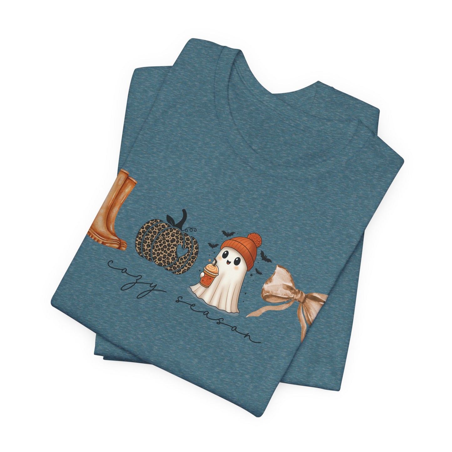 'Cozy Season' Autumn Vibes Tee, Fall Shirt, Cozy Season Top, Pumpkin, Ghost, Boots, Bow, Halloween Casual Wear