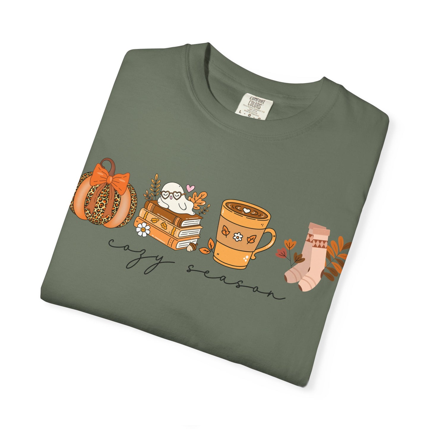 'Cozy Season' Bella + Canvas T-Shirt | Cozy Socks, Sleeping Ghost, Coquette Bow & Leopard Pumpkin Fall Graphic, Autumn Tee, Pumpkin Season Shirt, Cute Sweatshirt, Harvest Style Top, Perfect for Thanksgiving
