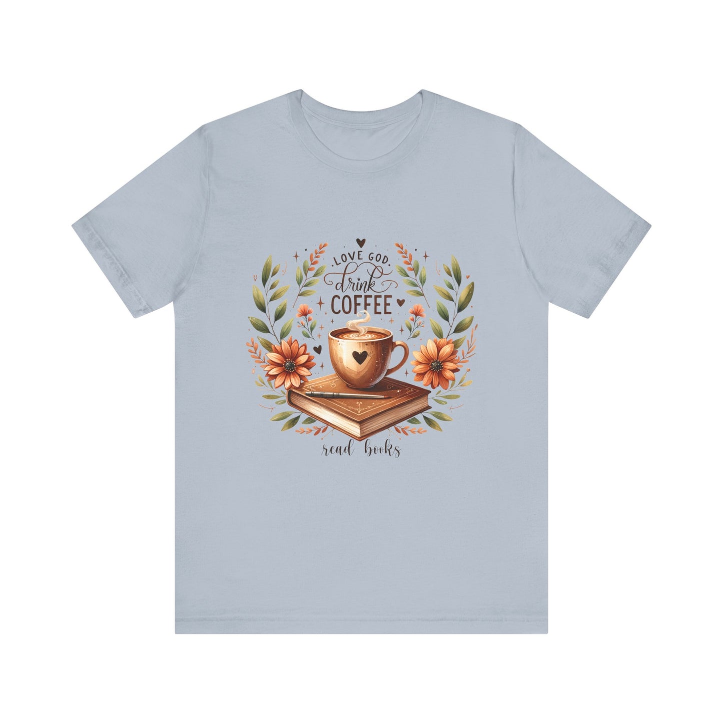 Love God, Drink Coffee, Read Books Tee | Fall Watercolor Books & Coffee Graphic Shirt