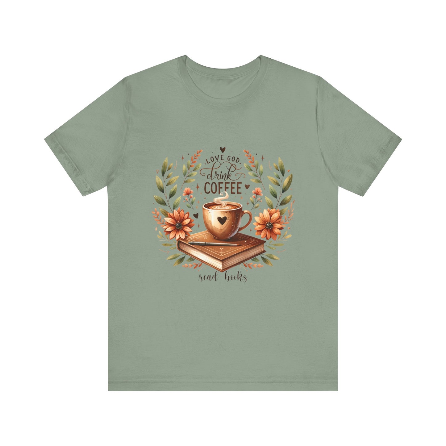 Love God, Drink Coffee, Read Books Tee | Fall Watercolor Books & Coffee Graphic Shirt