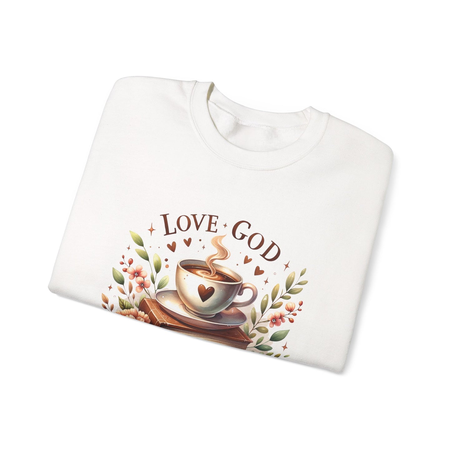 Love God, Read Books, Drink Coffee Sweatshirt, Inspirational Gift for Book Lovers, Perfect for Coffee Lovers, Fall & Winter Fashion