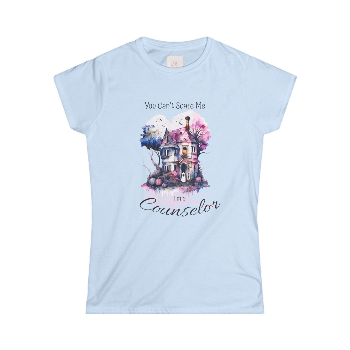 You Can’t Scare Me I’m a Counselor Tee | Watercolor Haunted House Halloween Shirt