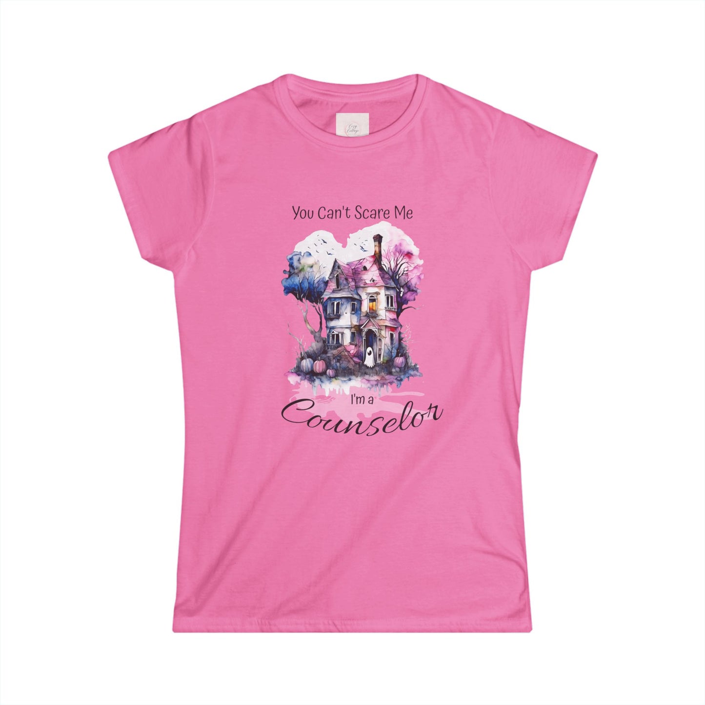 You Can’t Scare Me I’m a Counselor Tee | Watercolor Haunted House Halloween Shirt