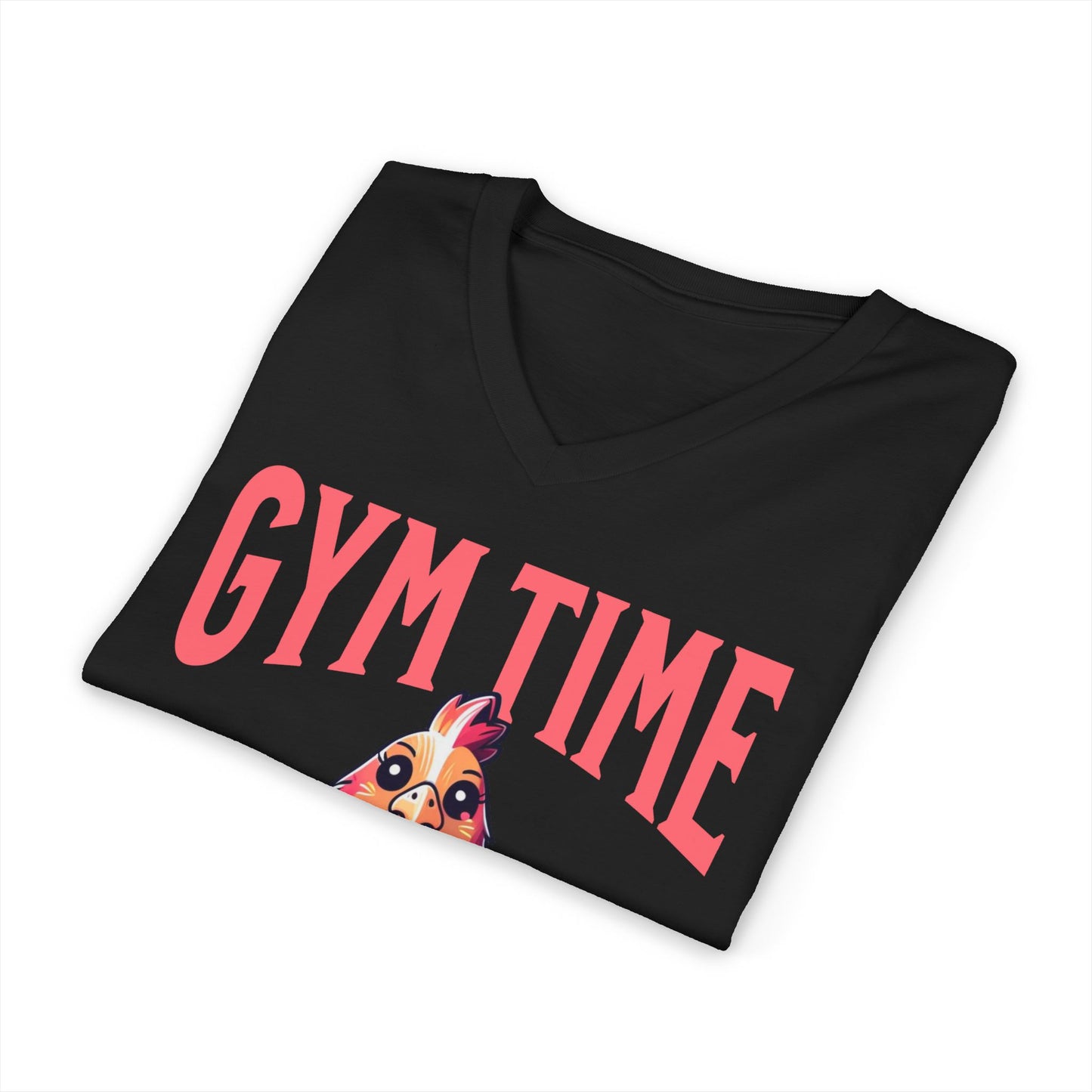Funny Hen Gym Time V-Neck Tee, Farm Fitness Humor Graphic Shirt, Gift for Gym Lovers, Workout Humor Shirt, Chicken/Hen Lovers