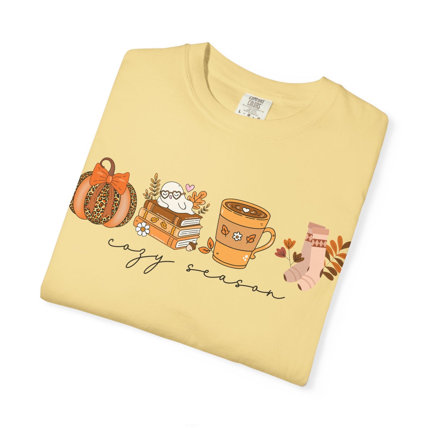 'Cozy Season' Bella + Canvas T-Shirt | Cozy Socks, Sleeping Ghost, Coquette Bow & Leopard Pumpkin Fall Graphic, Autumn Tee, Pumpkin Season Shirt, Cute Sweatshirt, Harvest Style Top, Perfect for Thanksgiving