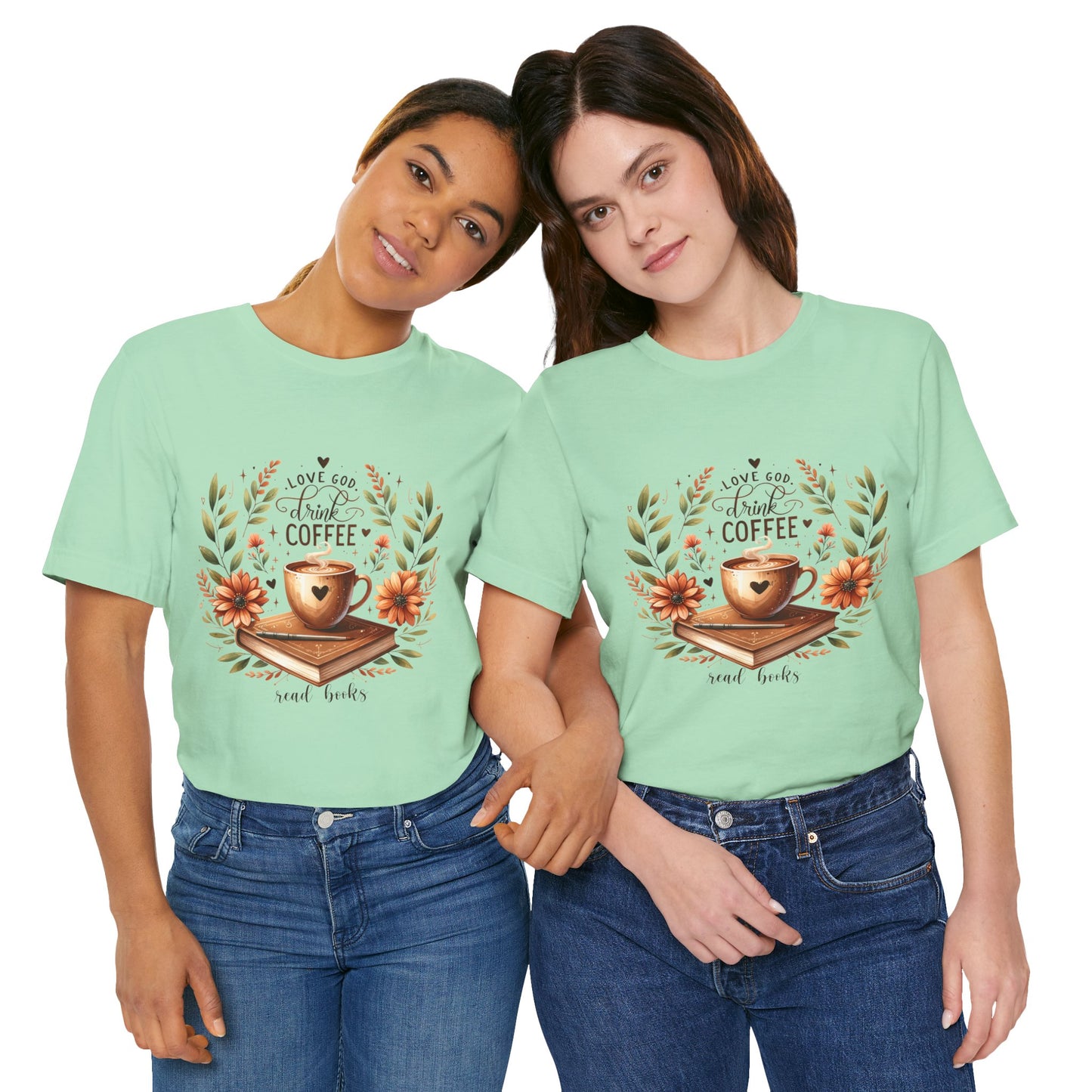 Love God, Drink Coffee, Read Books Tee | Fall Watercolor Books & Coffee Graphic Shirt