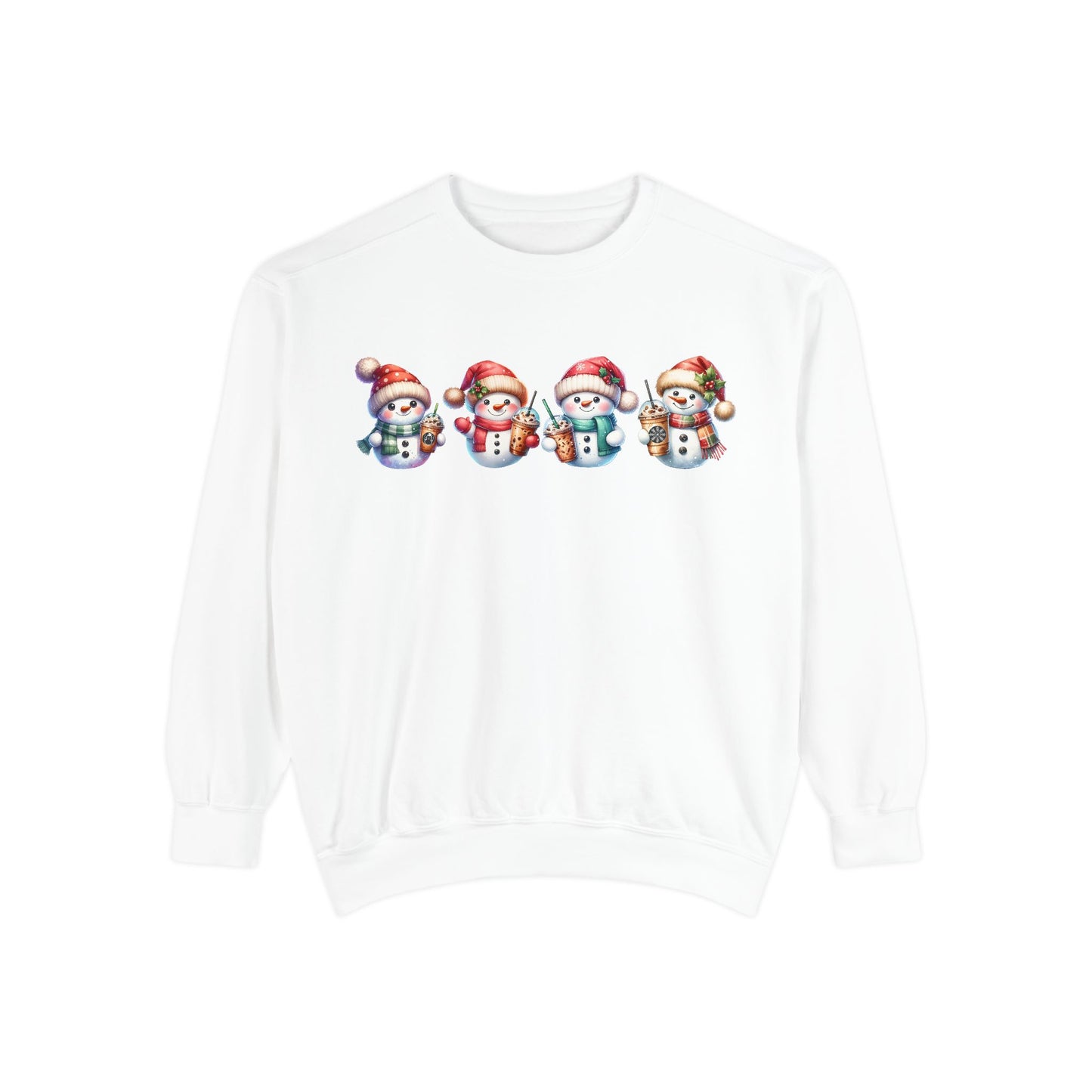 Snowmen Holding Iced Coffee Sweatshirt | Cute Winter Graphic Pullover, Cozy Holiday Gift, Christmas Apparel, Festive Sweatshirt, Snowman Design, Unisex Sweatshirt