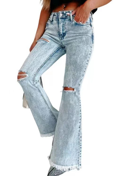 Flare Frayed Hem High-Waisted Jeans