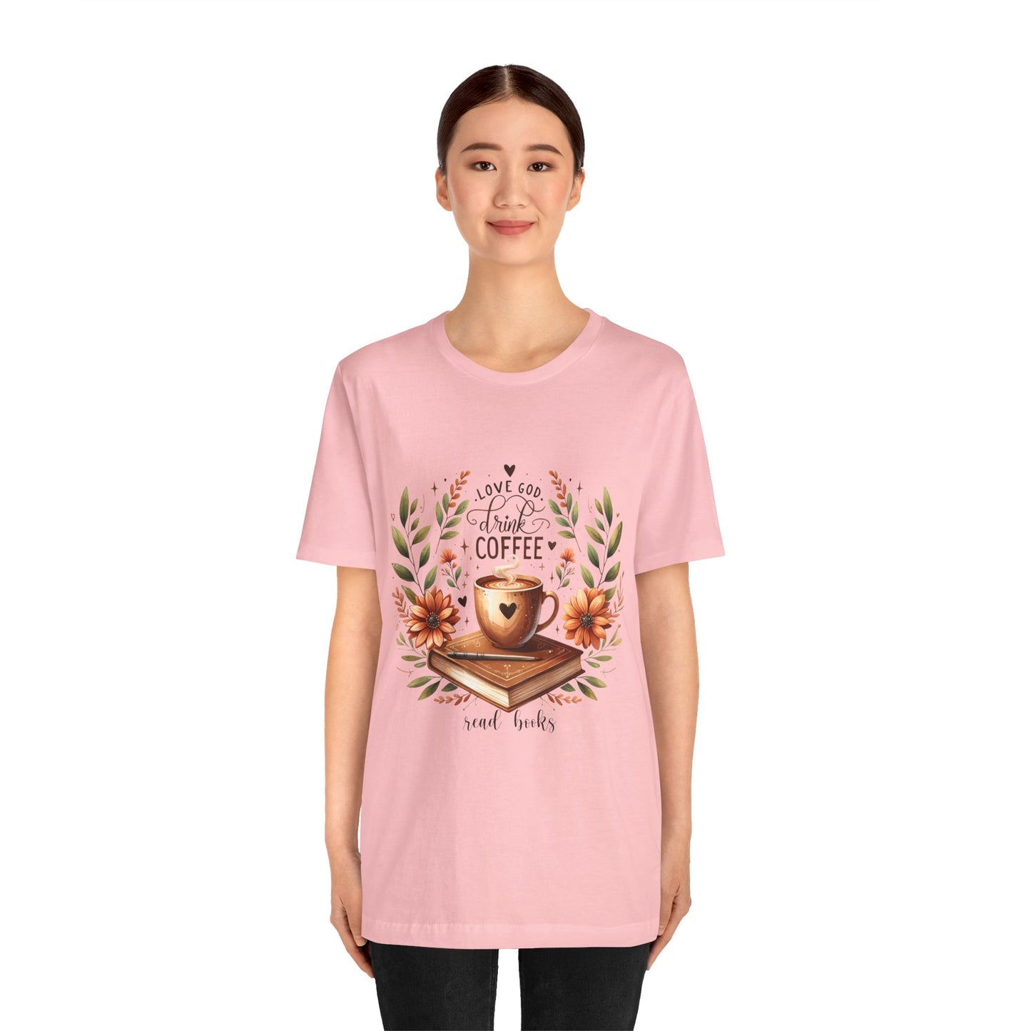 Love God, Drink Coffee, Read Books Tee | Fall Watercolor Books & Coffee Graphic Shirt
