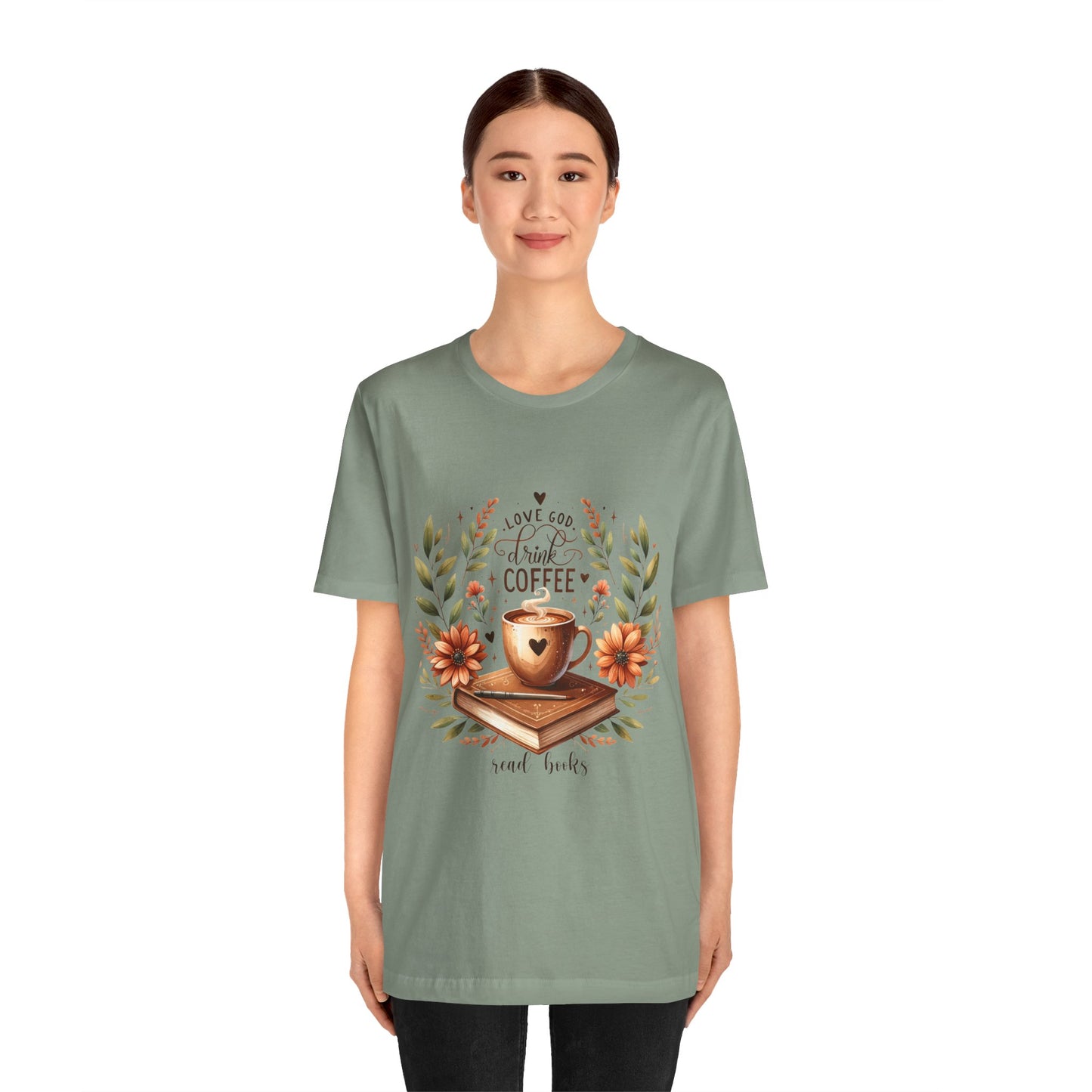 Love God, Drink Coffee, Read Books Tee | Fall Watercolor Books & Coffee Graphic Shirt