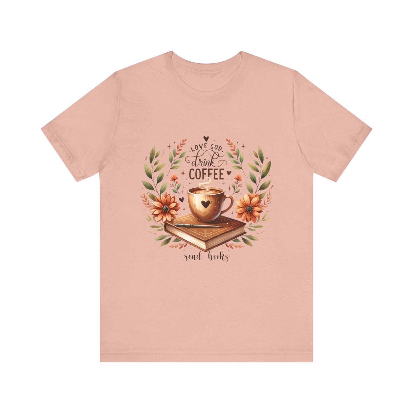 Love God, Drink Coffee, Read Books Tee | Fall Watercolor Books & Coffee Graphic Shirt