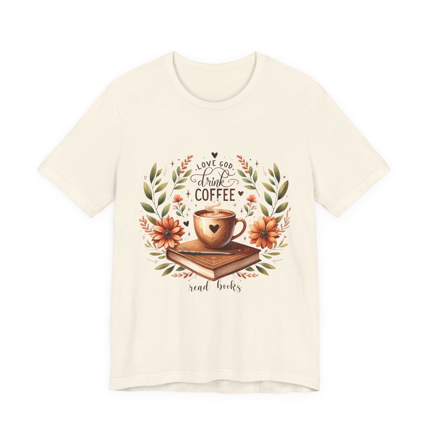 Love God, Drink Coffee, Read Books Tee | Fall Watercolor Books & Coffee Graphic Shirt