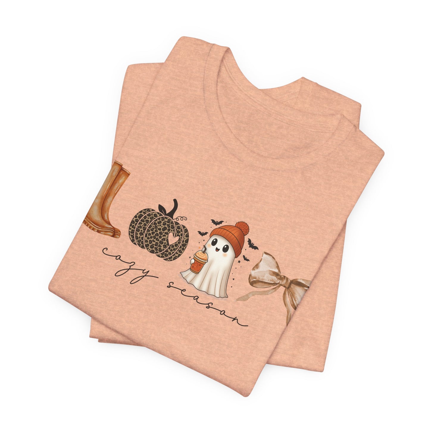 'Cozy Season' Autumn Vibes Tee, Fall Shirt, Cozy Season Top, Pumpkin, Ghost, Boots, Bow, Halloween Casual Wear