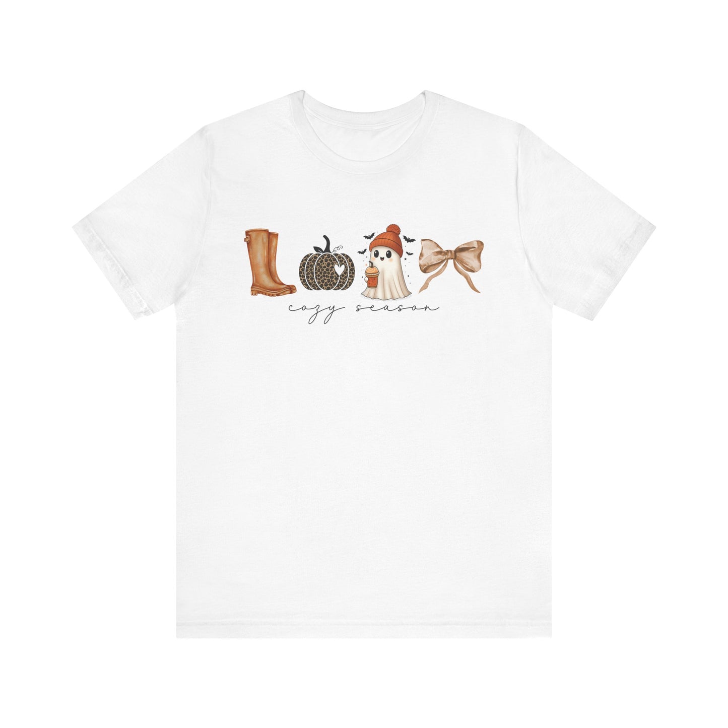 'Cozy Season' Autumn Vibes Tee, Fall Shirt, Cozy Season Top, Pumpkin, Ghost, Boots, Bow, Halloween Casual Wear