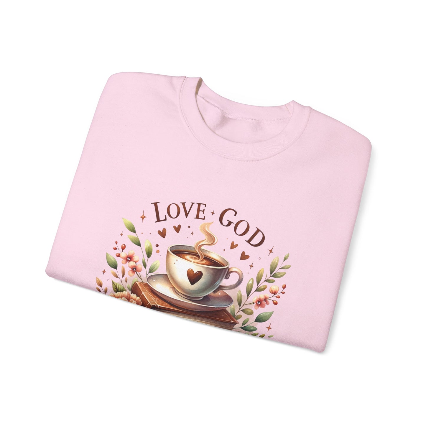 Love God, Read Books, Drink Coffee Sweatshirt, Inspirational Gift for Book Lovers, Perfect for Coffee Lovers, Fall & Winter Fashion