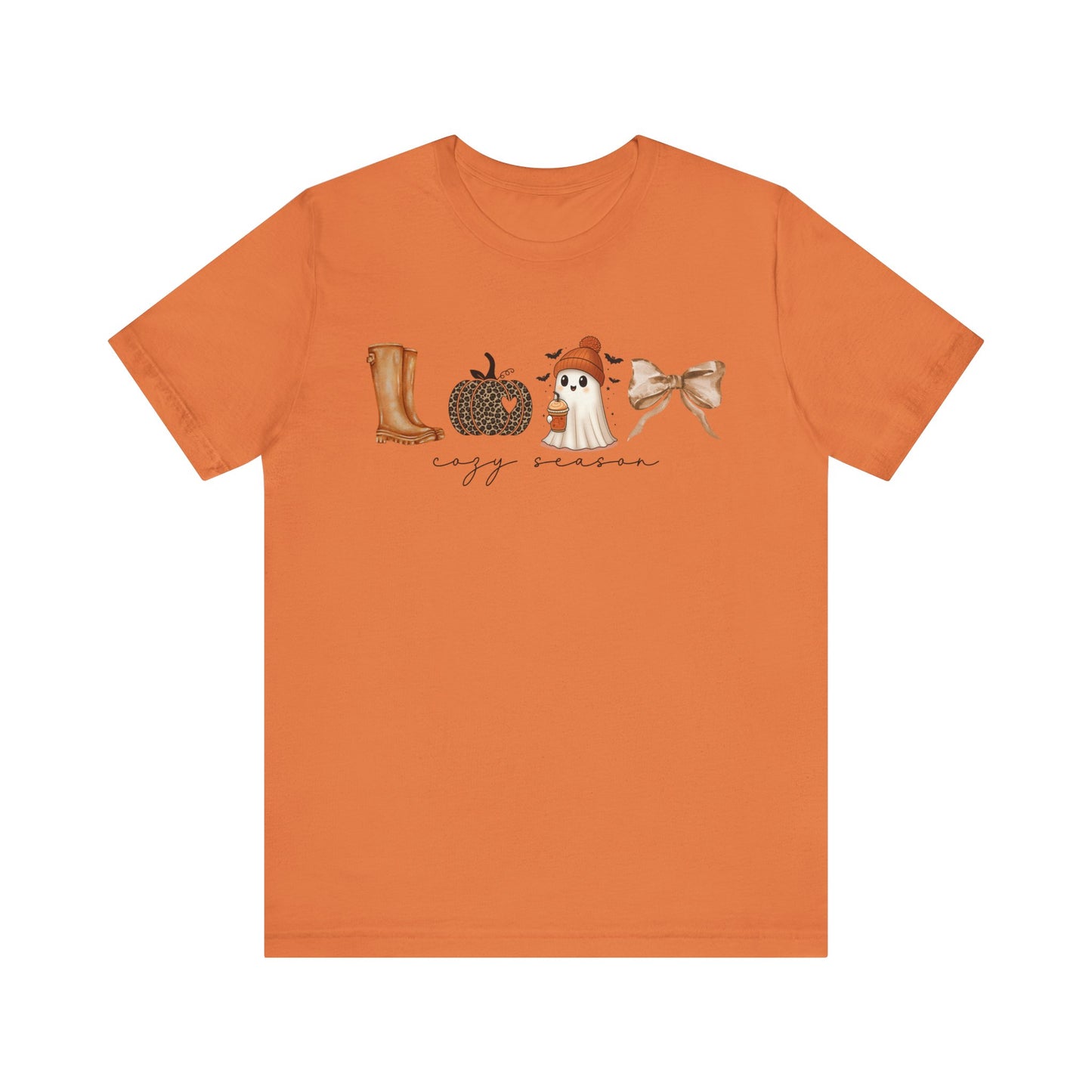 'Cozy Season' Autumn Vibes Tee, Fall Shirt, Cozy Season Top, Pumpkin, Ghost, Boots, Bow, Halloween Casual Wear