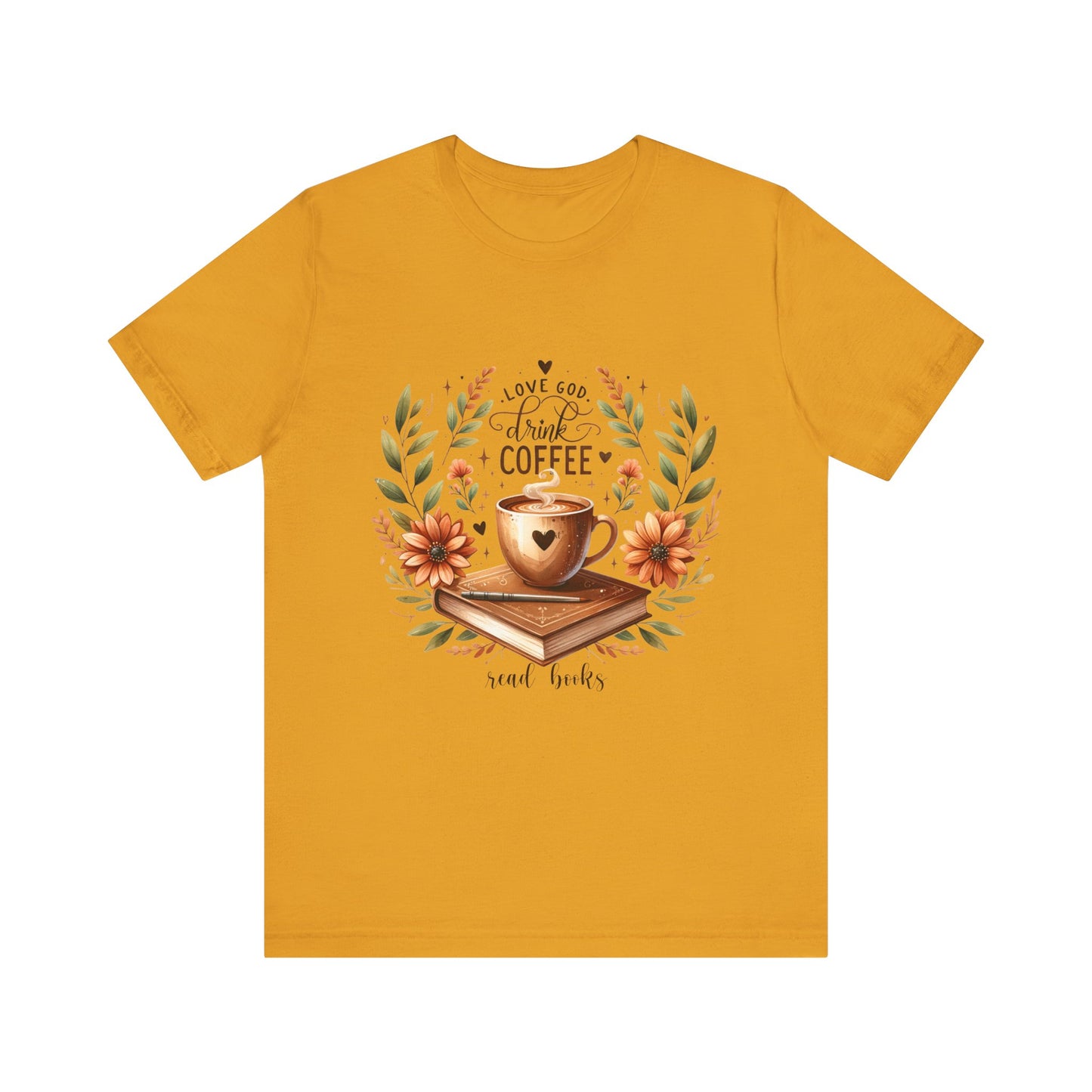 Love God, Drink Coffee, Read Books Tee | Fall Watercolor Books & Coffee Graphic Shirt