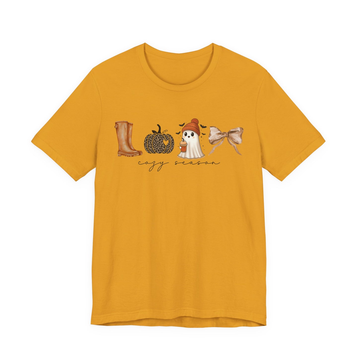 'Cozy Season' Autumn Vibes Tee, Fall Shirt, Cozy Season Top, Pumpkin, Ghost, Boots, Bow, Halloween Casual Wear