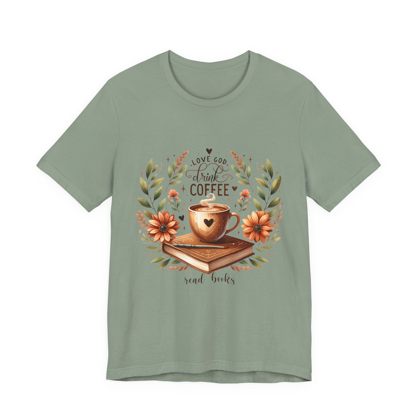 Love God, Drink Coffee, Read Books Tee | Fall Watercolor Books & Coffee Graphic Shirt