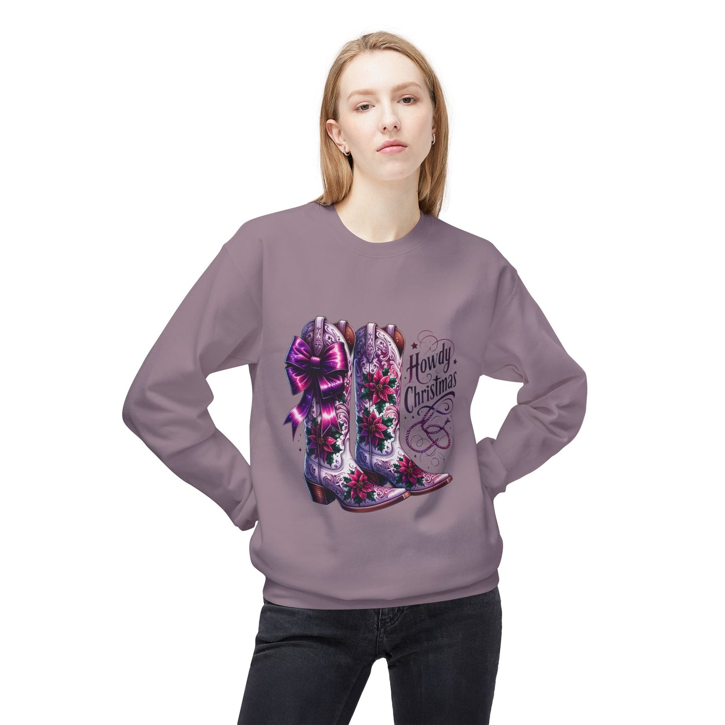 Howdy Christmas Boots Sweatshirt, Cozy Holiday Apparel, Rustic Christmas Gifts, Festive Crewneck