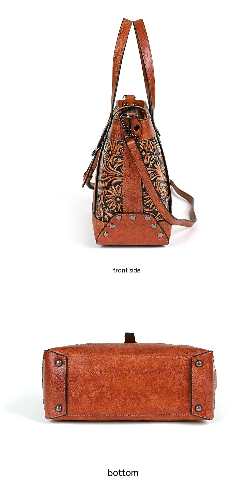 Genuine Hand-carved Leather Large Retro Handbag